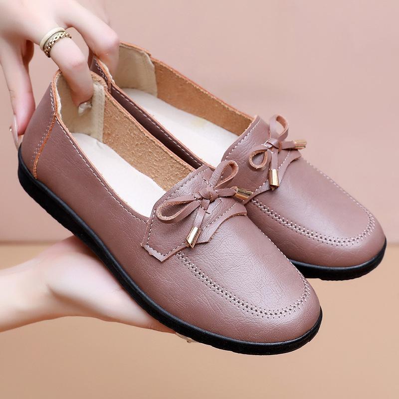 Fashion Spring Autumn Bow Mom's Flat Loafers Soft Sole PU Leather Shoes for Women Slip on Comfortable Casual Shoes Grandma Gift Loafers