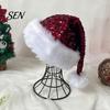 Santa Hat Christmas Sparkly for Women Men, Glitter Sequin with White Fluffy Trim Festive Costume Accessories Cosplay And Pom Pom, Holiday Party Bling