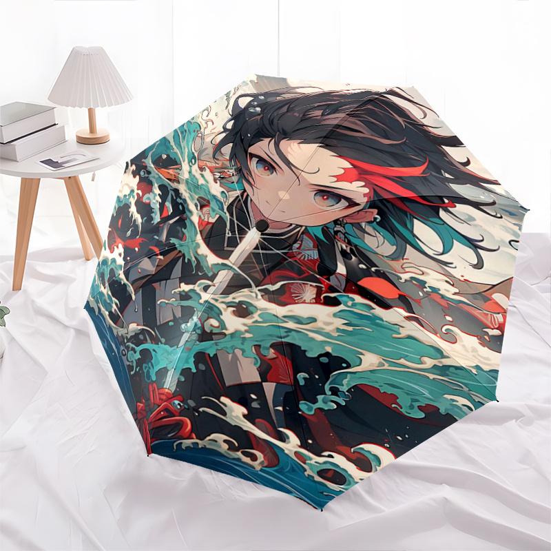 

1pc Ocean s Fury Kamado Tanjirou Cartoon Umbrella, Portable 3-Fold Compact Umbrella, Suitable for Camping, Hiking and Travel, Ideal Easter Birthd