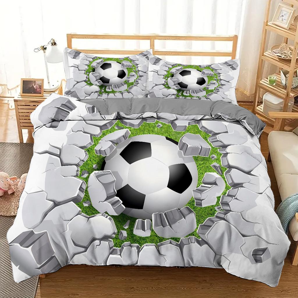 Football Hitting Wall Pattern 3D Visual Effect Print Quilt Cover Cool Sports Style Bedding Set Polyester Comfortable Duvet Cover