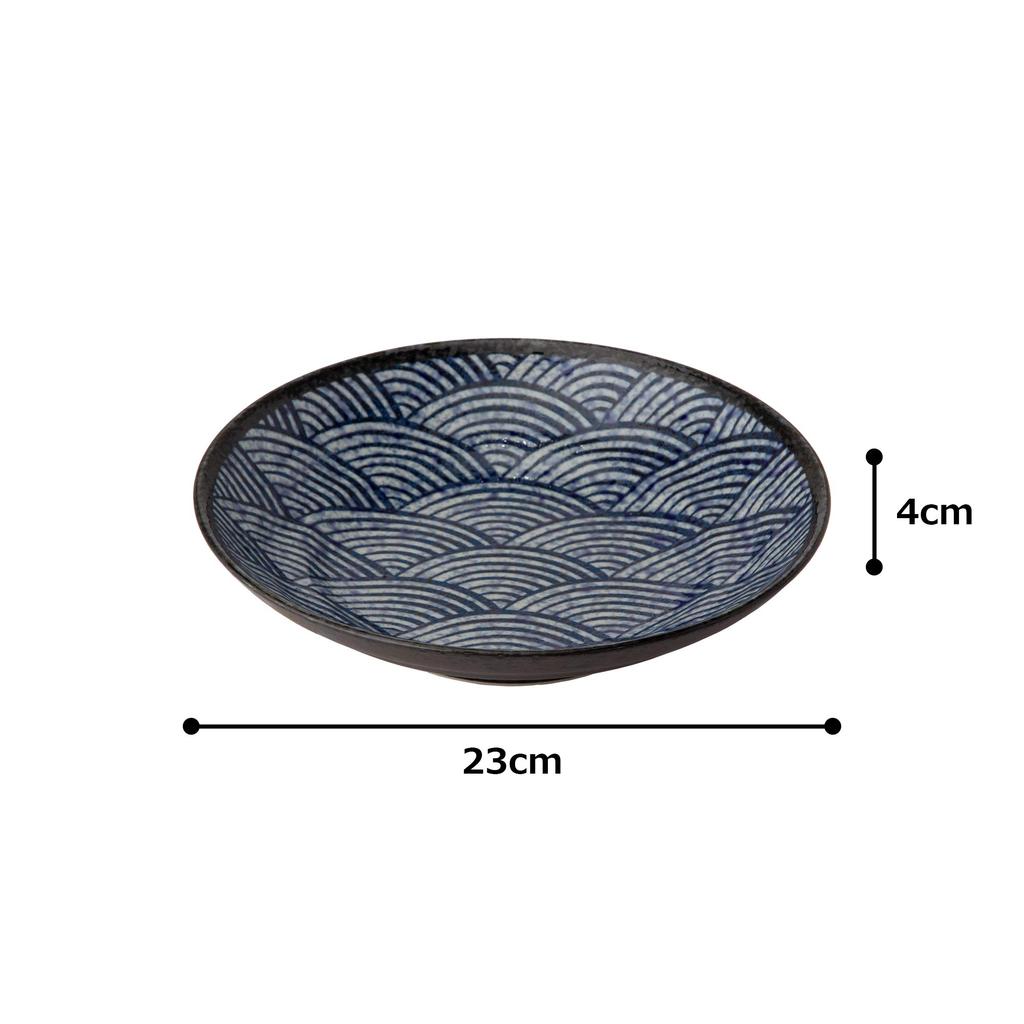 Mino Ware Qinghai Wave -Edo Komon- Noodle Plate W20237