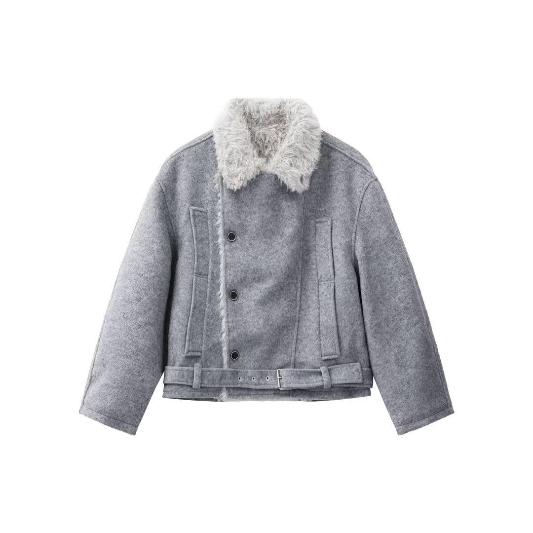 

Off-White Cotton Autumn Jacket, Square Neck, Korean Style, Age-Reducing, Loose Fit for Petite Sizes XXL сірий колір