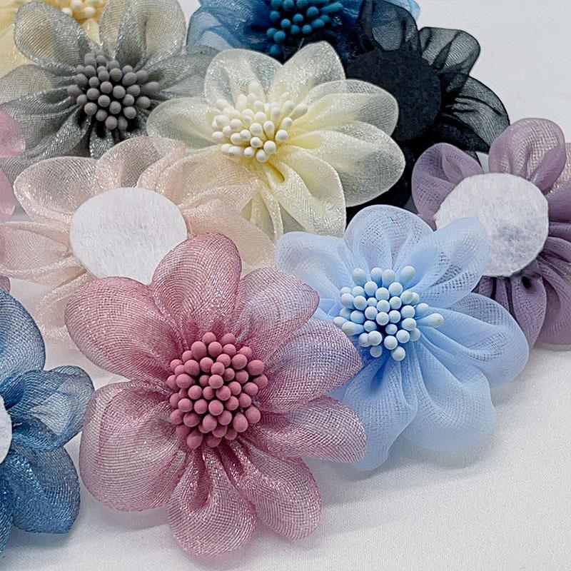 Korean Style Handmade Organza & Yarn Flower Headband Accessories