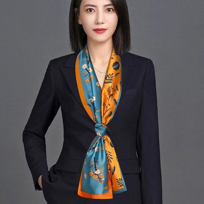 Luxury Design Women Summer Long Silk Scarf Hair Headband Foulard Skinny Bag Scarves Neckerchief Lady Shirt Decorative Streamers