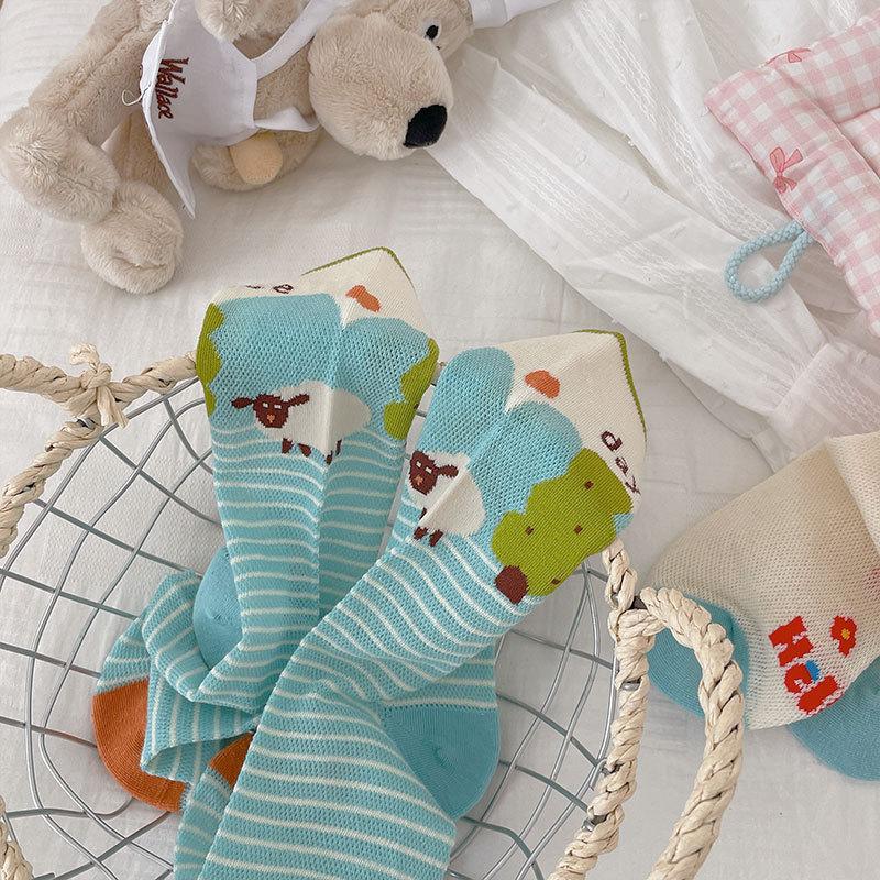 Süße Mädchen Netz dünne Socken Einfarbige Pünktchen Socken Süße Cartoon Bären Socken Baumwollsocken
