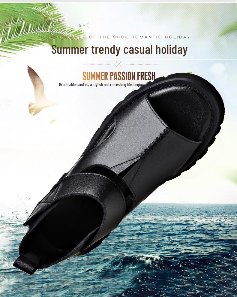 Men's Genuine Leather Roman-Style High-Top Sandals - Trendy, Comfortable, Soft Sole