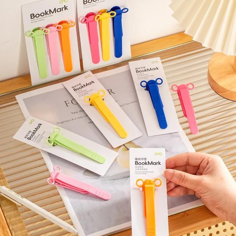 6PCS Soft Silicone Bookmark Clip Color Page Divider Creative Bookmark Buckle Automatically Follow Bookmark School Office Supplies