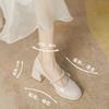 High heels women's summer new thick heel gentle fairy style bow pearl Mary Jane shallow mouth single shoes women