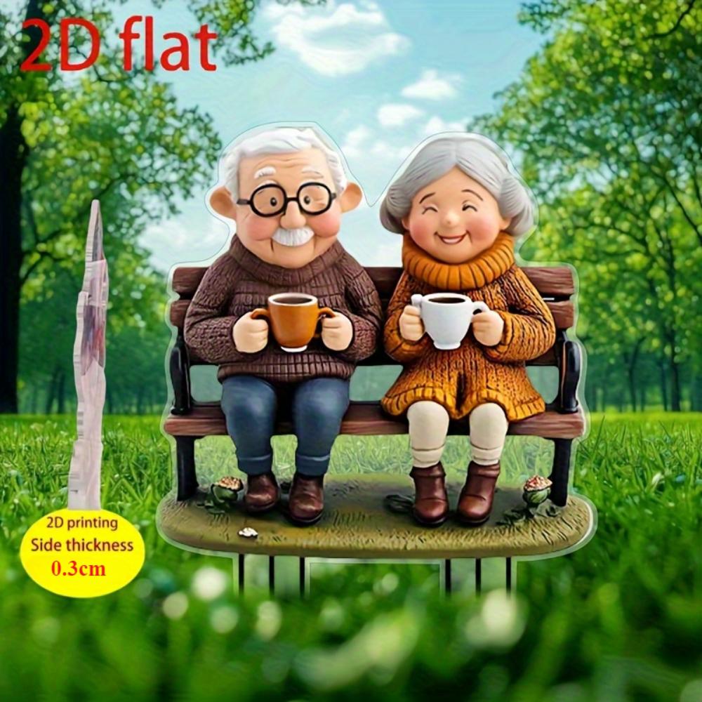 Romantische Bank für altes Paar 2D Flaches Acryl, Dekoriert, Geeignet für Garten, Außenbereich, Rasen, Geschenke, Weihnachten, Halloween
