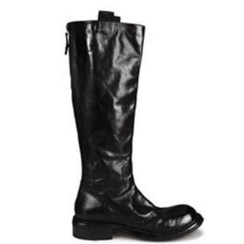 ! Shoes Retro Washed Horse Leather Versatile and Thin Zipper Thick Heel Platform Knight Boots