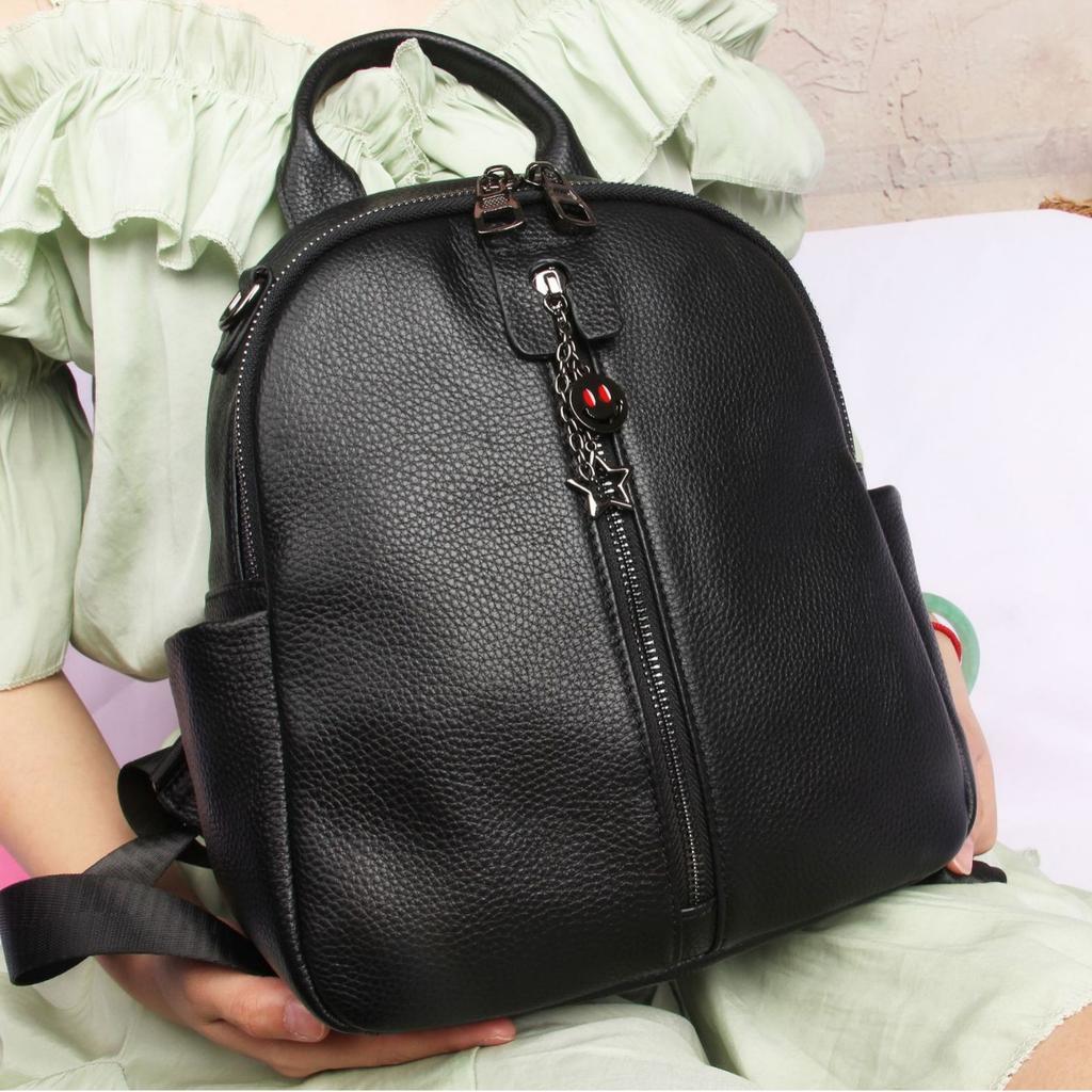 Cowhide Women's Backpack, Fashionable Versatile Travel Schoolbag, Dual-purpose Soft Leather Bag, Fashionable Versatile