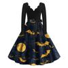 Kvinners uformelle mote Halloween trykt V-hals vintage kjole