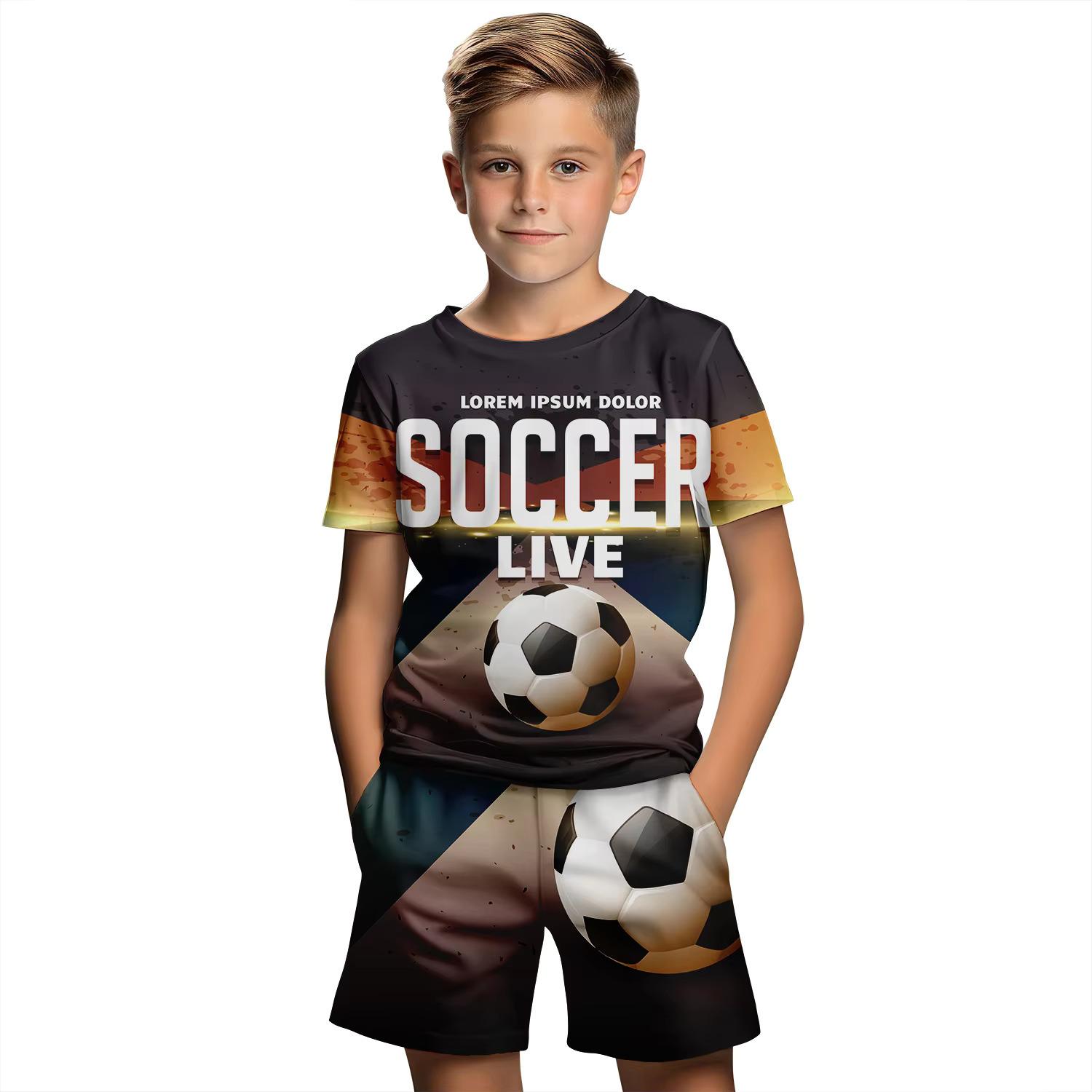 

Summer Children Boys Set Personalized Trend 3D Football Printed Short Sleeve Set 140cm