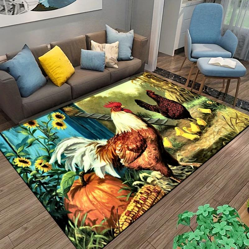 Rooster and Hen Chicken Pattern Carpet Living Room Decoration Rugs for Bedroom Sofa Doormat Decor Non-slip Home Coffee Table Mat
