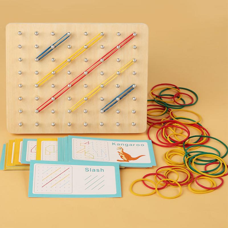 Kid Geoboard Wooden Montessori Education Mathematical Manipulative Block Geometric Pegboard Hand-On Ability Puzzle Sensory Toy