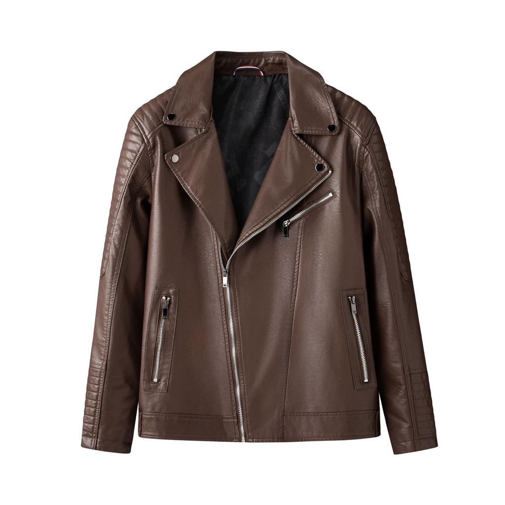 New top leather jacket men's autumn and winter light luxury locomotive jacket tooling jacket trendy fashion PU leather jacket