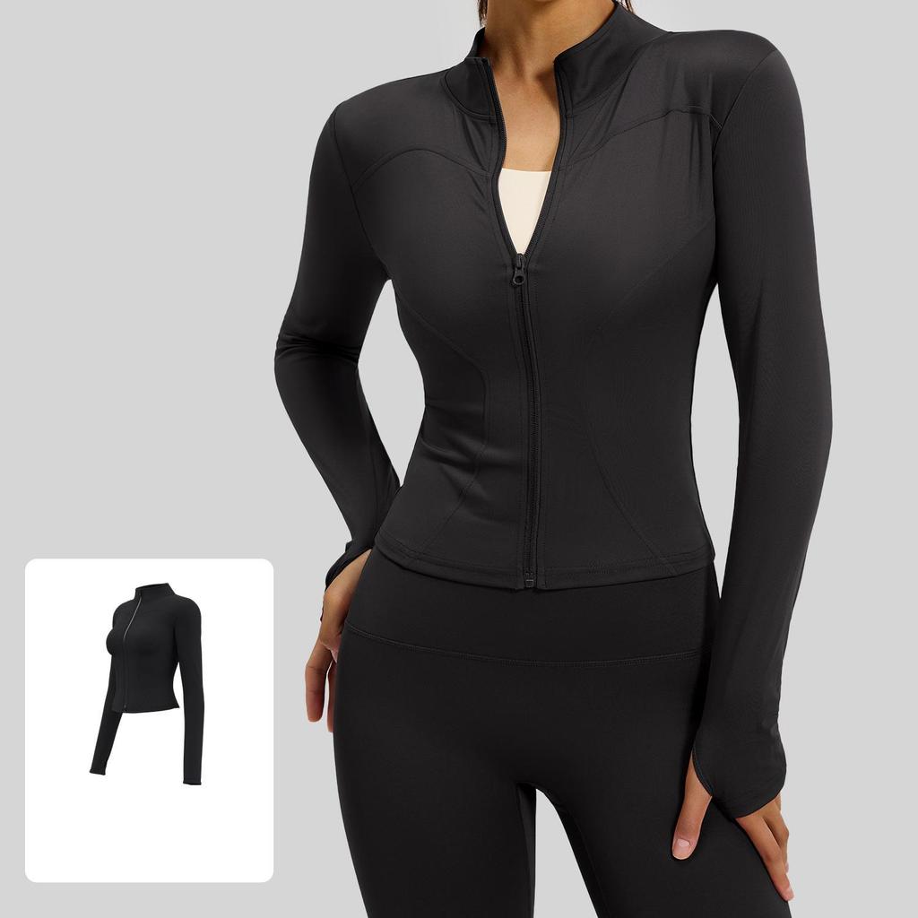 New Women's Sports Fitness Tops Quick-drying Yoga Zipper Jacket Seamless Slim Stand Collar Long Sleeves Tees
