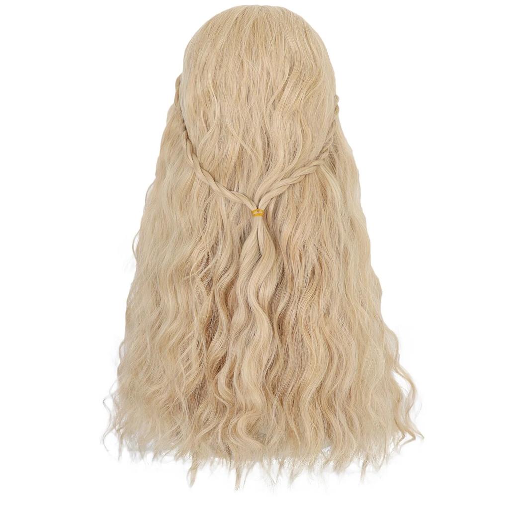 Synthetic Long Blonde Brown Mixed Wavy White Queen Anime Cosplay Wig for Halloween Christmas School Thanksgiving Day