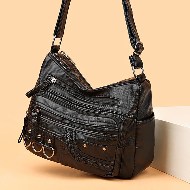 Přeshraniční módní a lehká kabelka pro ženy středního věku s velkou kapacitou, vícevrstvá kabelka přes rameno z měkké kůže s texturou