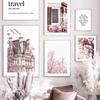 Rosa Sakura Paris Turm Pfingstrose Reise Zitate Wand Kunst Leinwand Malerei Nordic Poster Und Drucke Wand Bilder Wohnzimmer Dekor
