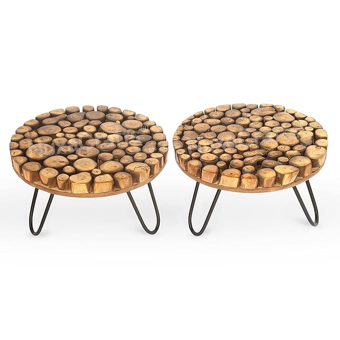 

Подставка для растений для балкона, сада, домашнего декора, гостиной – Деревянная/Круглая подставка для горшков/растений для террасы, Набор из 2 штук 23 x 23 x 14 Centimeters