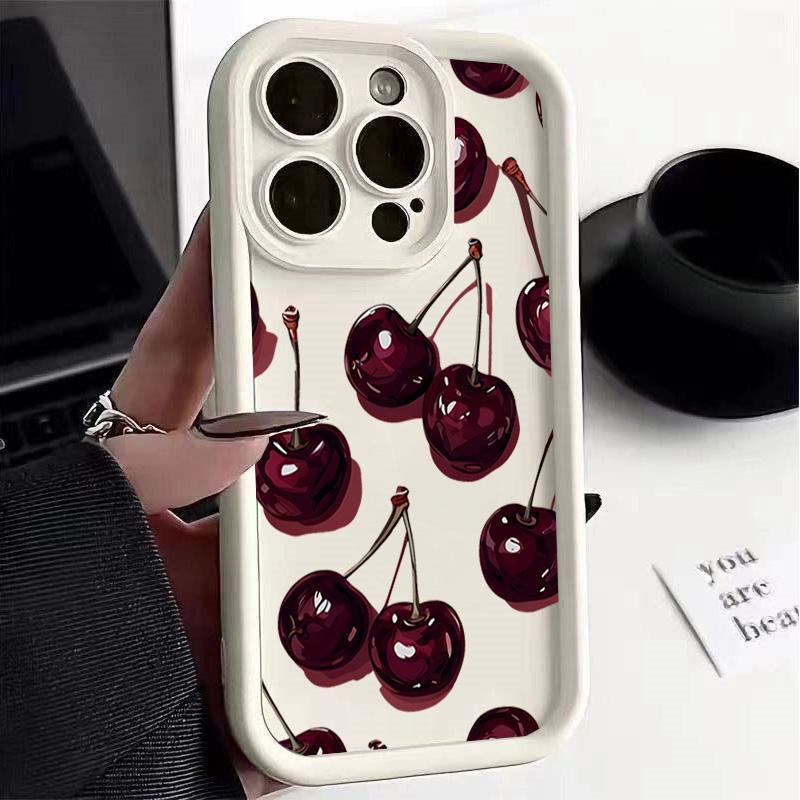 Luxury Cartoon Cherry Print Matte Silicone Case for Xiaomi 15T Pro POCO F8 Ultra X7 M7 F7 Redmi 15C Note 15 14 Pro Plus 5G 4G