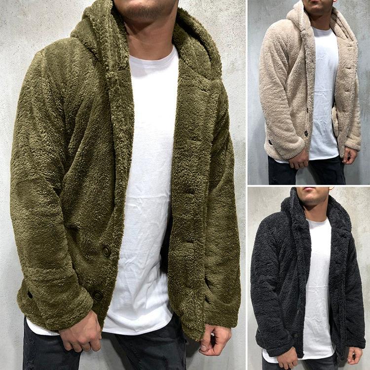 

Men s Hooded Solid Color Jacket In Autumn and Winter Season, Woolen Sweater, Fashionable and Trendy Men s Clothing XXXL чорний