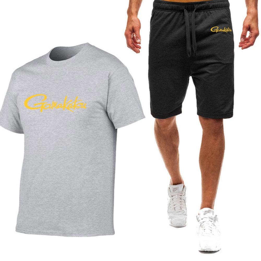 Summer Printed Solid Color High-end Fashion Sports Suit Men s Round Neck T-shirt Casual Breathable Sports Pants, Made of Comfortable Fabric S
