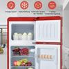 92L Double Door Refrigerator with 28L Freezer, 45dB, LED, Glass Shelves, Vegetable Compartment, Door Shelves, Red, Ideal for Kitchen/Living Room/Office
