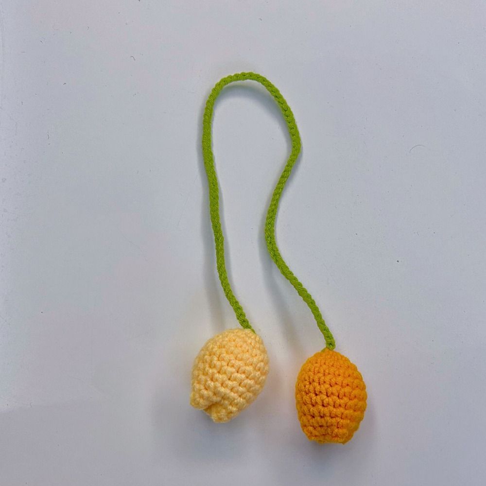 Pink Red Yellow Knitted Strawberry Pendant Wool Flower Leaf Pendant Charms Knitted Bookmark  Women