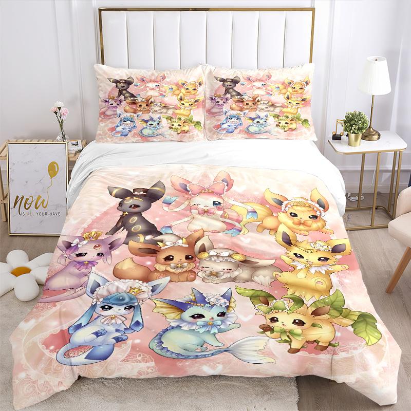 3pcs Enchanted Eeveelutions Bedding Set - 1 Soft Quilt Cover + 2 Pillowcases, Machine Washable - Suitable for All Seasons, Perfect Gift for