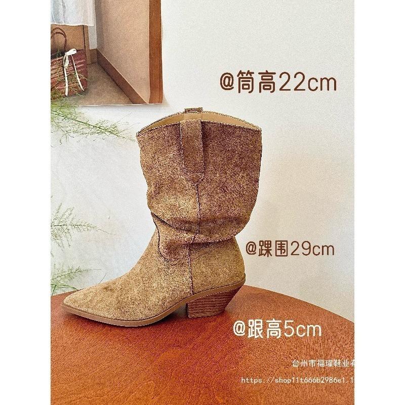 Coarse Heel Pleated Pile Boots Medium Tube Knight Boots Women's 2025 Autumn and Winter New Western Thin Thin Knight Boots