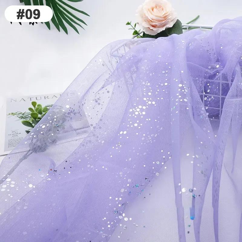 Solid Color 100x160cm Soft Shiny Sequins Tulle Fabric Galaxy Style for Wedding Party Dress Shirt Decor Sewing Material Etc