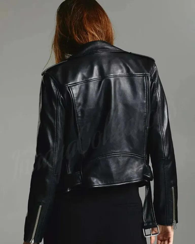 Stylish Woman's Genuine Lambskin Leather Jacket Black Handmade Biker Motorcycle