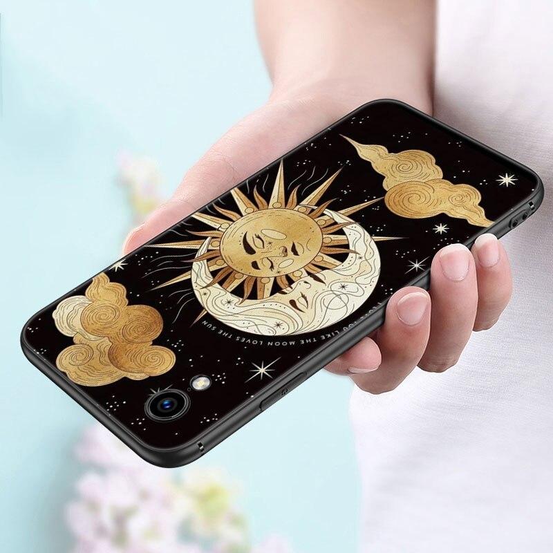 Funny Sun Moon Face Phone Case For Apple iPhone 14 13 12 Mini 11 Pro Max 7 8 XR X XS 7 8 Plus SE 2020 2022 Black Cover