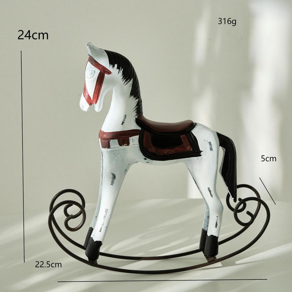 Nordic Retro Distressed Wooden Rocking Horse Ornament for Home and Children's Room Decor.