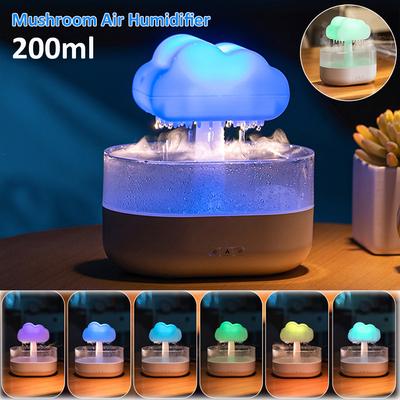 Mantar Yağmur Hava Nemlendirici Elektrikli Aroma Difüzörü Renkli Gece Işıkları Yağmur Bulutu Koku Dağıtıcı Rahatlatıcı Su Damlaları Sesler