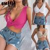 Spring Summer Solid-color Knotted Crop Top for Vacation Women's Wear