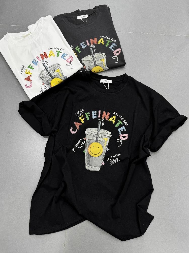 Women s Colorful Smiley Face Print Cotton T-shirt - Korean Dongdaemun Style, Age-Reducing, Loose Fit, Short Sleeve, Summer Edition 3XL чёрный