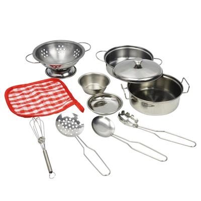 10Pcs/set Kitchen Pretend Cooking Toy Cookware for Kids Stainless Steel Pots Pans Cooking Utensils