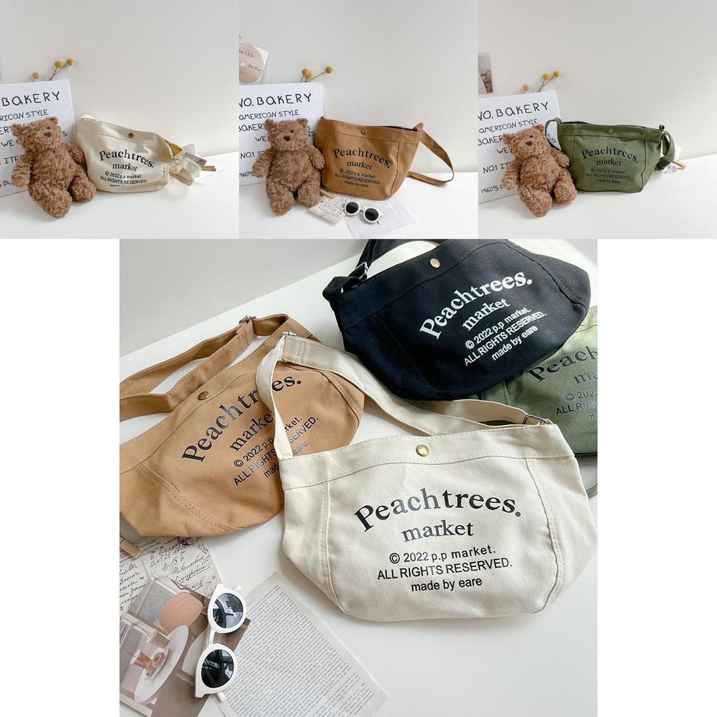 Childrens Canvas Shoulder Bag With Large Capacity And Letter Pattern For Casual Daily Use