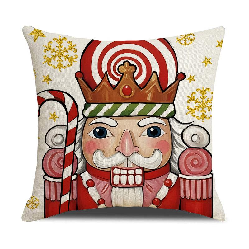 New Christmas Pillow Cover Nutcracker Soldier Print Cushion Living Room Decoration Sofa Cushion