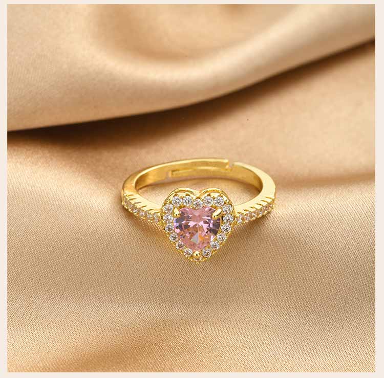 Heart Ring Adjustable for Women Zircon Love Shaped Open Ring Silver Color Romantic Promise Jewelry Gift