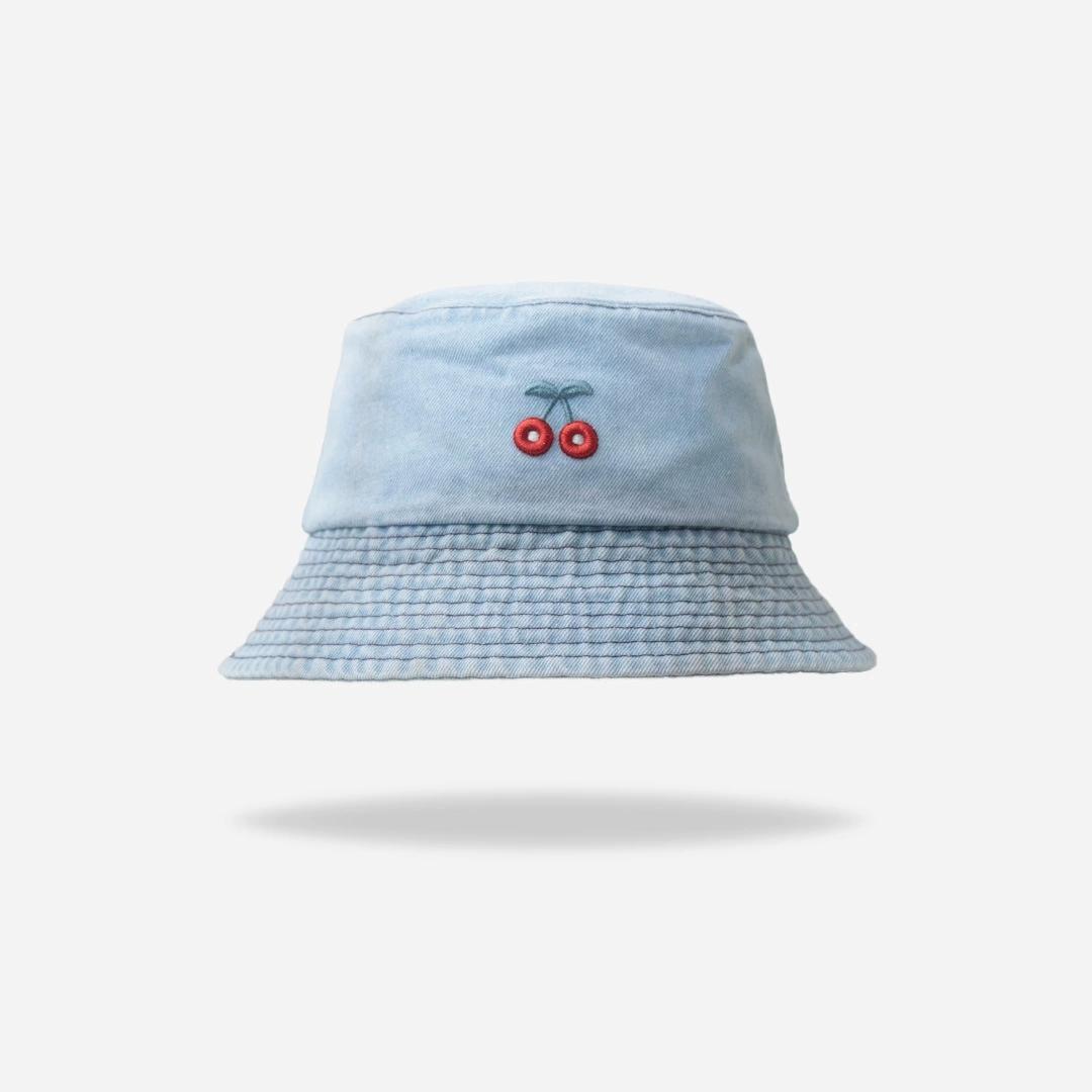 

Little Cherry Denim Fisherman Hat for Women Summer Sun Protection Versatile Face-Slimming Bucket Hat Spring Bucket Hat 58
