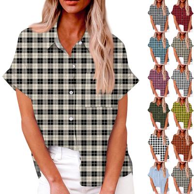 Women's Loose Casual Short Sleeved Lapel Button Digital Print With Pocket Shirt Top