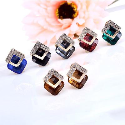 Korean Crystal Rhombus Stud Earrings: Stylish and Versatile Women's Jewelry