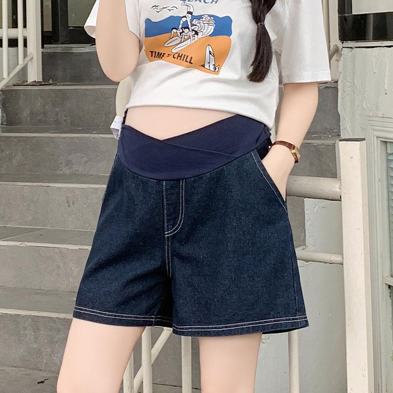 

Low Waist Maternity Denim Shorts with Tummy Support - Summer Petite Casual Wide Leg Pregnancy Hot Pants Extra Large