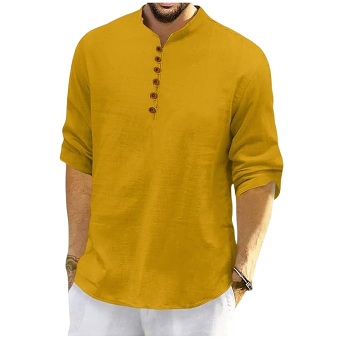 Men's Cotton Polyester Blend Solid Regular Fit Full Sleeve Short Kurta | Ethnic, Lightweight Summer Kurta for Daily & Occasion