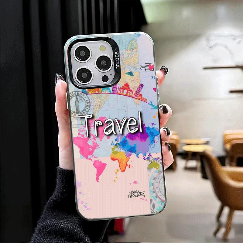 Travel Map Artistic Pattern Shockproof Phone Case for iPhone 17 Air 16 16E 15 Pro Max 14 Plus 13 Mini 12 Back Cover Anti Fall Fu