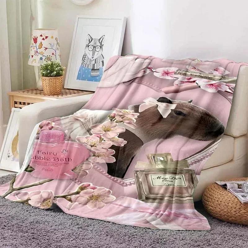 Kawaii The Capybara Club Home Cartoon Printed Blanket Picnic Blanket Warm Flannel Soft and Comfortable Home Travel Birthday Gift